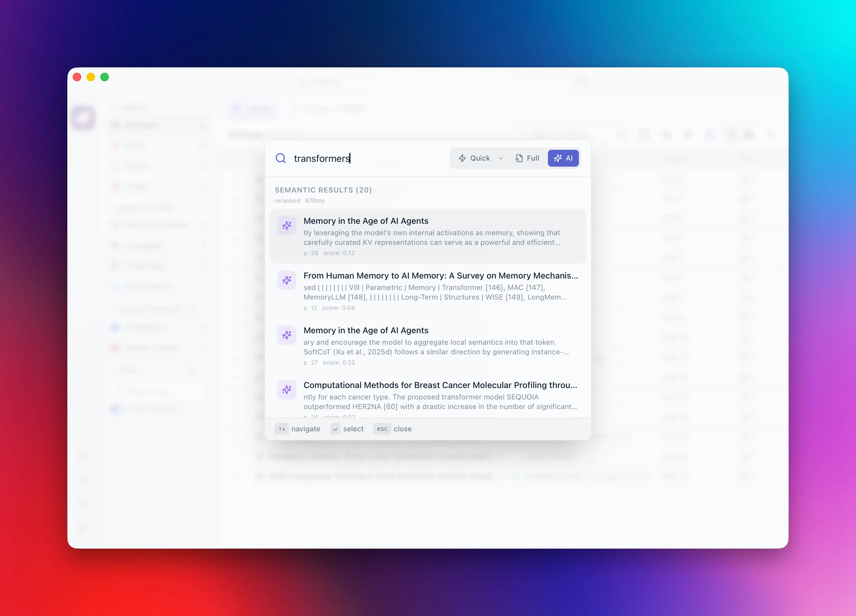 Command palette — semantic search